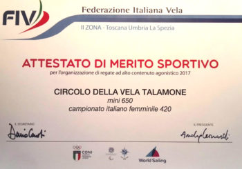 CVT – La FIV riconosce il ruolo e lo spirito del Circolo della Vela Talamone che archivia così uno speciale 2017